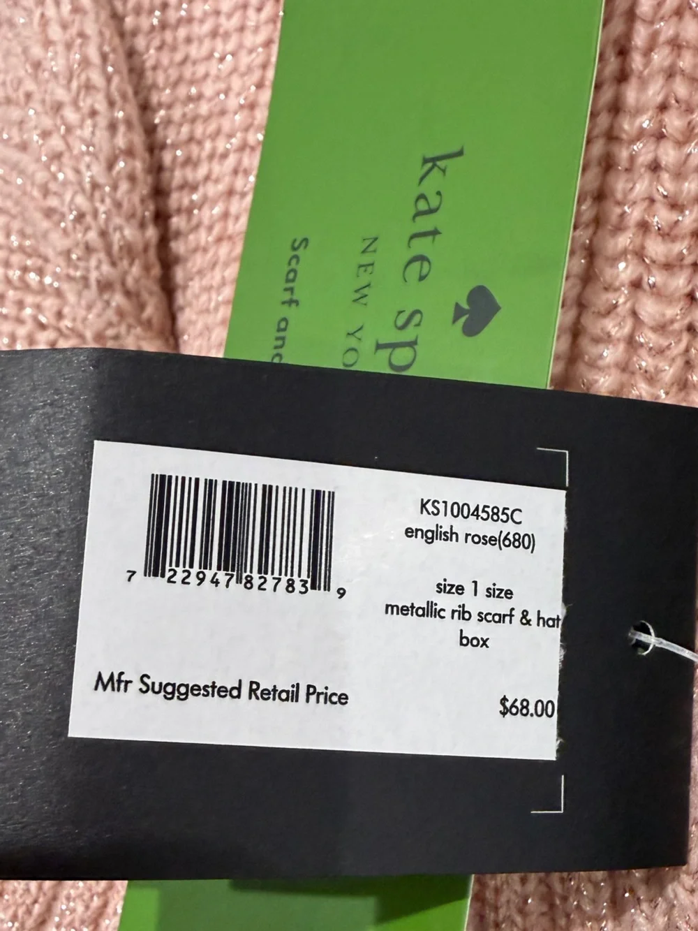 Kate Spade English rose metallic rib scarf & hat set NIB
